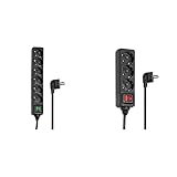 Hama Steckdosenleiste 6-Fach (Mehrfachsteckdose mit 3m Kabel, Steckerleiste GS geprüft, max. 3500 W) schwarz & Steckdosenleiste 3-Fach (Steckerleiste mit 3m Kabellänge, Verteilersteckdose) Schw