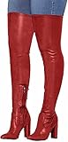 WAYERTY Damen Sexy Overknee Stiefel, Spitz Seitlicher Reißverschluss High Heel Schuh Große Größe PU Leder Reitstiefeletten Mode Hohe Lange Winterstiefel,Red Velvet,35 EU