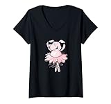 Damen Ballerina Schwein I Tänzer Geschenk I Ballett T-Shirt mit V