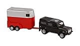 Kids 521712 - Globe Traffic Landrover Defender mit Pferdeanhänger (Spielset, Pferdetransporter) mit Rückzugsmotor, Set mit 2 Pferden Transporter und Fahrzeug, Auto, 25