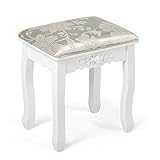Meerveil Schminktisch Hocker, Make-up Hocker Weiches Kissen Eichenbeine Weiß Barock Holz für Schlafzimmer Make-up