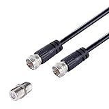 25ft Omera Koaxialkabel 3C-2V, 75 Ohm, Schwarz Koaxialkabel Verlängern mit Adapter Vernickelt, Verlängerung für Sat Kabel und Antennenkabel für Highspeed-Internet, Breitband, Digital TV, W
