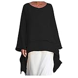 Tunika Damen Lang Große Größen Einfarbig Basic Leinenblusen mit Knopfleiste Luftig Locker Oberteil Plus Size Langarmshirts Lose Longshirts für Mollige Sommer T-S