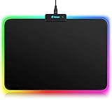 Hcman RGB Gaming Mauspad, LED Mousepad mit Rutschfester Gummiunterseite, Mouse Pad für MacBook, Computer PC, Laptop, Schreibtisch, 340 x 245 x 3 mm, Schw