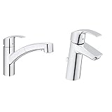 GROHE Eurosmart | Küchenarmatur - Einhand-Spültischbatterie, herausziehbare Spülbrause & Eurosmart | Badarmatur - Einhand-Waschtischbatterie, mit Keramikkartusche | M-Size | chrom | 23322001