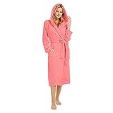 Damen Herren Bademantel mit Kapuze Langer Plüsch-Bademantel mit Gürtel Unisex Morgenmantel Flauschig mit Tasche Plüschfutter Bath-Robe mit V-Ausschnitt Langärmeliger Herbst Winter Morg