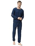 Litherday Herren-Schlafanzug-Set, 100 % Baumwolle, langärmelig, Nachtwäsche, Loungewear, Nachtwäsche, Oberteil und Hose, Trainingsanzug für Herren, dunkelblau, XXL