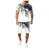 Herren Trainingsanzug Size Fitness Hawaii Hemd Shorts Freizeitanzug Druckanzug Shirt Jogginganzug Sommer Sport Set Anzug Männer T-Shirt Hose Klassisch Outfit Einfarbig Atmungsaktiv Leicht R