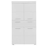 trendteam smart living Badezimmer Hochschrank Schrank Amanda, 31x 73 x 130cm in Weiß / Weiß Hochglanz mit Schubkasten und viel S