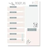 Menüplaner Block (DIN A4) als Essensplaner und Wochenplaner - Speiseplan für eine ganze Woche mit Platz für Einkaufsliste - Meal Planner für Whiteboard und Kühlschrank - C