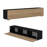 PLATAN ROOM Fernsehschrank TV-Lowboard 105/140 / 160/210 / 280 In Weiß Hängend Oder Stehend Hochglanz Matt (160 x 30 x 32, Schwarz Matt/Eiche Gold)