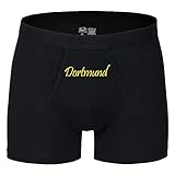 VIMAVERTRIEB® Herren Boxer Short Dortmund - Schriftzug - Druck:gelb - Boxershort Shorts Männer Fußball Fanartikel Fanshop - Größe:2XL schw