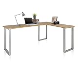 hjh OFFICE 830080 Eckschreibtisch 165x120 cm WORKSPACE Basic I Buche/Silber Schreibtisch in L-Form mit Stahl-G