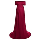 FYMNSI Umstandskleid für Fotografie Schulterfrei Chiffonkleid Umstandskleid Schwangere Mutterschaft Langes Abendkleid Damen Kurzarm Maxikleid Fotoshooting Kostüme Umstandsmode Kleidung Weinrot S