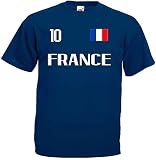 Frankreich-France Herren 10 T-Shirt EM 2020 Trikot Look Shirt Dunkelblau L
