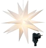 3D Leuchtstern inkl. warm-weißer LED Beleuchtung | für Innen und Außen geeignet | hängend | 7,5 m Zuleitung (weiß, ca. 57x44x48 cm)