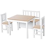 HOMCOM 4 Stück (1er-Pack) Kindersitzgruppe mit Kindermöbel Kindertisch Kinderstuhl Kinderbank für 3+ Jahre Kinder Kiefernholz MDF Natur+Weiß