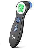 Fieberthermometer kontaktlos infrarot Stirnthermometer für Babys Erwachsene, digitales 2 in 1 Thermometer mit sofort Ablesung, Fieberalarm, LCD Anzeige, Speicherabruf mit genauer Zeit, schw