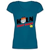 Karneval & Fasching Kostüm Outfit - Köln singt zohus Wappen - M - Türkis - XO1525 - XO1525 - Damen T-Shirt mit V