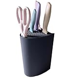 JCJNSL Messerhalter Küchenmesserblock, universeller Kunststoff ohne Messer Messerständer, mit Schere-Loch und Abflussloch-Arbeitsplatte Messerspeicher Äußerst Praktisch (Color : Black-8.8')