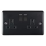 Eurolite Doppelsteckdose, 13 A, 2-Gang-Schaltschalter, Mattschwarz mit schwarzen Schaltern und Z