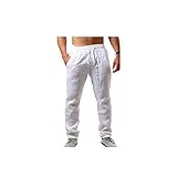 Wangchngqingmck Arbeitshose Männer, Casual Hose,Herren Baumwolle Leinenhose Männlicher Sommer Atmungsaktive Feste Lose Farbe Leinen Hosen Lässige Streetwear Elastische Taille Übung