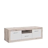 FORTE Baccio TV-Unterschrank mit 2 Türen und 1 Schubkasten, Holzwerkstoff, Sandeiche/Weiß, 147.80 x 41 x 49.90