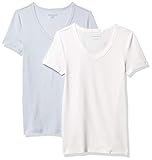 Amazon Essentials Damen fashion-t-shirts 2-pack Slim-fit Short-sleeve V-neck T-shirt, Hellblau / Weiß, Small (36-38)