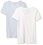 Amazon Essentials Damen fashion-t-shirts 2-pack Slim-fit Short-sleeve V-neck T-shirt, Hellblau / Weiß, Small (36-38)