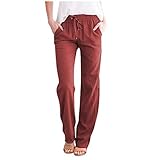 AmyGline Damen Hosen Paperbag Elastische Taillen Hose Casual Lange Hosen Sommerhose Sweatpants Freizeithose (Weinrot, M)