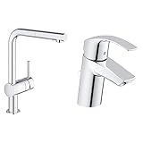 GROHE Minta | Küchenarmatur - Einhand-Spültischbatterie, mit Schwenkbereich 360° | chrom & Eurosmart | Badarmatur - Einhand-Waschtischbatterie, mit Einlochmontage & Keramikkartusche | S-Size |
