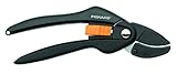 Fiskars Amboss-Gartenschere für trockene Zweige und Äste, Antihaftbeschichtet, Hochwertige Stahl-Klingen, Länge: 20 cm, Schwarz/Orange, SingleStep, P25, 1000564