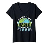 Damen Rette die Erde, pflanze einen Baum - Tag der Erde T-Shirt mit V