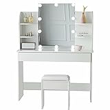 Schminktisch, Frisiertisch mit Spiegel und Hocker & LED,Kosmetiktisch mit Aufbewahrungsfach für Schlafzimmer (Model 5)
