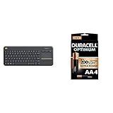 Logitech K400 Plus Kabellose TV-Tastatur mit Touchpad, 2.4 GHz Verbindung via Unifying USB-Empfänger, Duracell NEU Optimum AA Mignon Alkaline Batterien, 1.5V LR6 MX1500, 4er-Pack