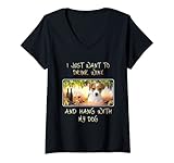 Damen Just Want To Drink Wine & Hang mit Russell Terrier T-Shirt mit V