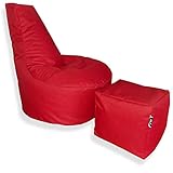 Patchhome Gamer Sessel inkl. Würfel Bean Bag Set Ø75cm, 80cm Höhe, 30cm Sitzhöhe + 35x35cm Würfel bereits mit Styropor befüllt und Reißverschluss zum Nachfüllen R