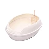 HUFFGOUT Katze Wurf Box Kunststoff Halbgeschlossene Haustier Katze Wurf Box Spill Resistent Tablett Toilette Töpfchen mit Schaufel Katzentoilette (Color : White)
