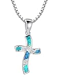 Arco Iris Schmuck Damen-Halskette mit Anhänger Kreuz Sterling Silber mit Blauer Opal und Zirkonia 45