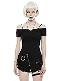 Punk Rave Gothic Sexy Off The Shoulder Krawattenseil Halskette Slim Strick T-Shirt Tops für Frauen Mädchen XL-2XL