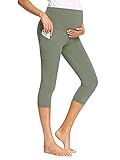 fitglam Damen Umstands-Capri-Leggings über Bauch Schwangerschaft Capris mit Tasche, graugrün, X-Groß