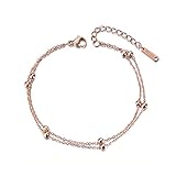 HNGM Armband Trendy Doppelschichten Runde Perlen Charme Armband Schmuck Stahlkette Einstellbares Frauenarmband (Color : Rose Gold)