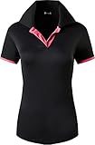 jeansian Damen Sport Polo Tee Shirt Poloshirts Tshirt T-Shirt Kurzarm Tennis Golf Bowling Dry Fit Sportwear SWT325 BlackRose XL