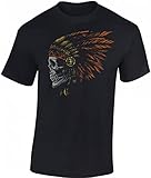 Biker Shirt: Indian Skull - Chopper Motorrad T-Shirt Herren Damen - Mann Männer Frau-en - Indianer USA Rocker Anarchy Geschenk Western Amerika Bikerin - Motorradfahrer-in - Moped Bike MC (L)