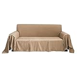 PRMAFCR Einfarbige Sofabezüge Schonbezug, Sofaüberwurf Aus Genopptem Stoff, Dekorativer Couchbezug Mit Rüschen, Haustiere Hundefreundliche Liebessitzbezüge Für Wohnzimmer (Coffee,4 Seater)