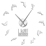 Wanduhr I Love Dolphins Große 3D DIY Wanddeko Uhr Meerestiere Sea Hog Design Selbstklebende Uhr Uhr Kreative Show Batteriebetrieb