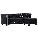 Sofa L-förmig mit Armlehnen, Holzrahmen Samtbezug Polstersofa schwarz 199 x 142 x 72