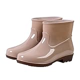Geilisungren Regen Stiefeletten Damen Schwarz Regenstiefel Wasserdicht Kurz Gummistiefel Wasserdicht Anti-Rutsch Regenschuhe Kurzstiefel Wasserschuhe Gartenschuhe mit Blockabsatz B