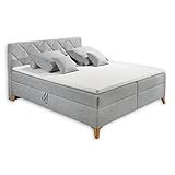 RATFORD 6 Polsterbett 180x200 mit Bettkasten, Silber - Modernes Doppelbett mit dekorativer Steppung & Kaltschaum Topper - 180 x 116 x 215 cm (B/H/T)