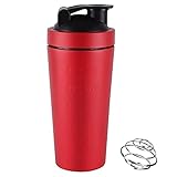 RuiDun Shaker-Flasche aus Edelstahl, mit Ball und Schneebesen, tragbar, für das Pre Workout, Whey Protein Drink Shaker Cup Mixes Cocktails Smoothies Shakes (rot, 750 ml)